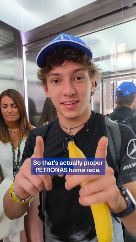 Video by Mercedes-AMG PETRONAS F1 Team on July 26, 2026. May be an image of hat and text that says 'So that's actually pr PETRONAS home PETRONAShomerace. race.'.