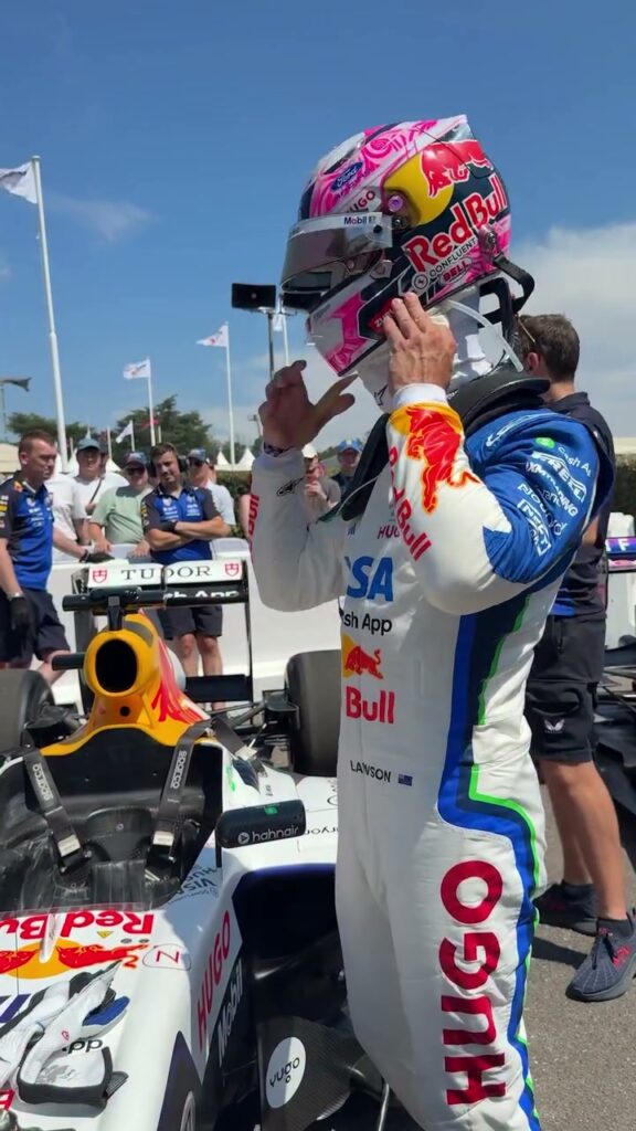 Video by Visa Cash App Racing Bulls F1 Team on July 10, 2026. May be an image of racing vehicles, race car, helmet and text.