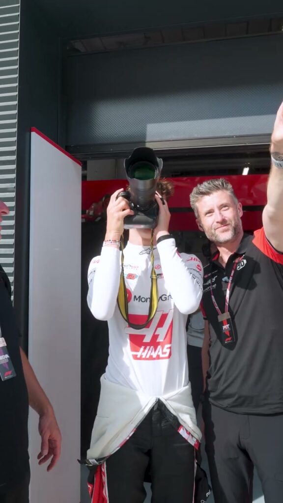 Video by TGR Haas F1 Team on July 22, 2026. May be an image of ‎racing vehicles, helmet and ‎text that says '‎R00 Mory Gi Mor ر HAAS‎'‎‎.