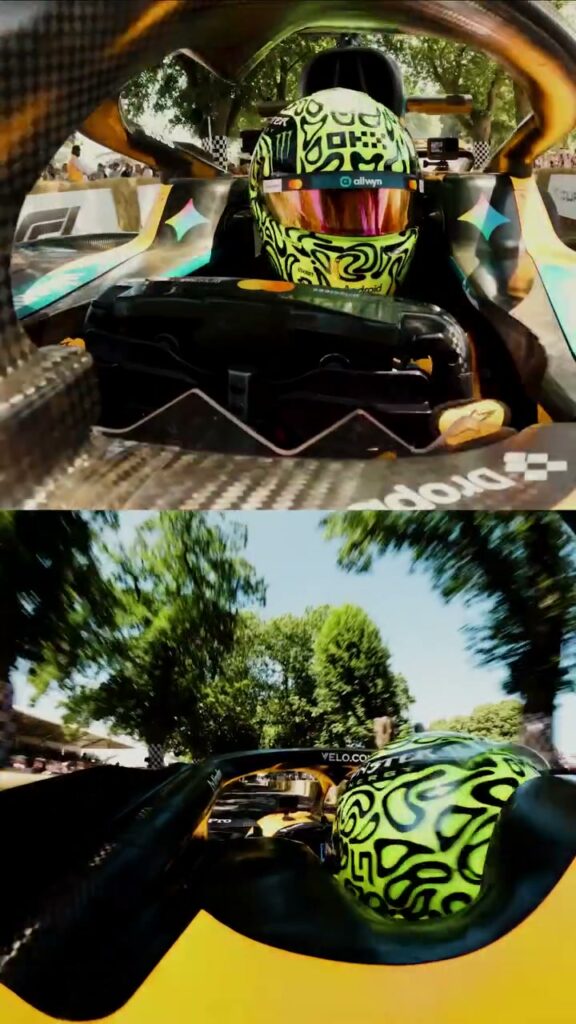 Video by McLaren Mastercard Formula 1 Team 🧡 on July 13, 2026. May be an image of ‎racing vehicles, buggy, helmet and ‎text that says '‎الرسسه イロドニ allwyn ONBOARD: LANDO HILL CLIMB‎'‎‎.