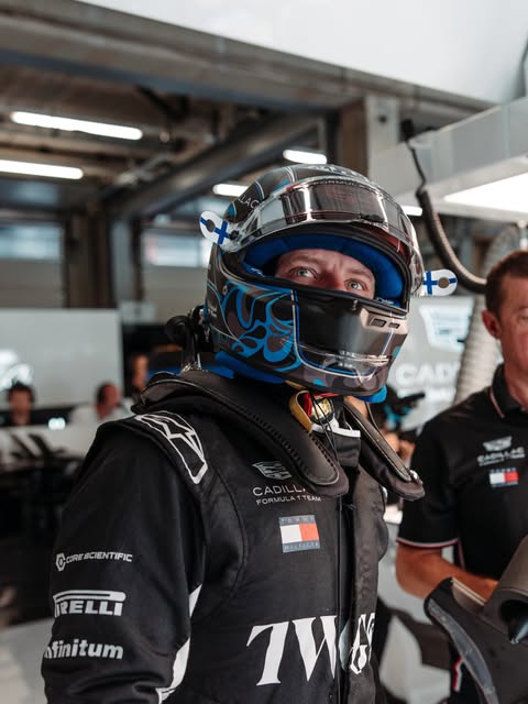 Photo by Valtteri Bottas on June 28, 2026. May be an image of racing vehicles, race car, helmet and text.