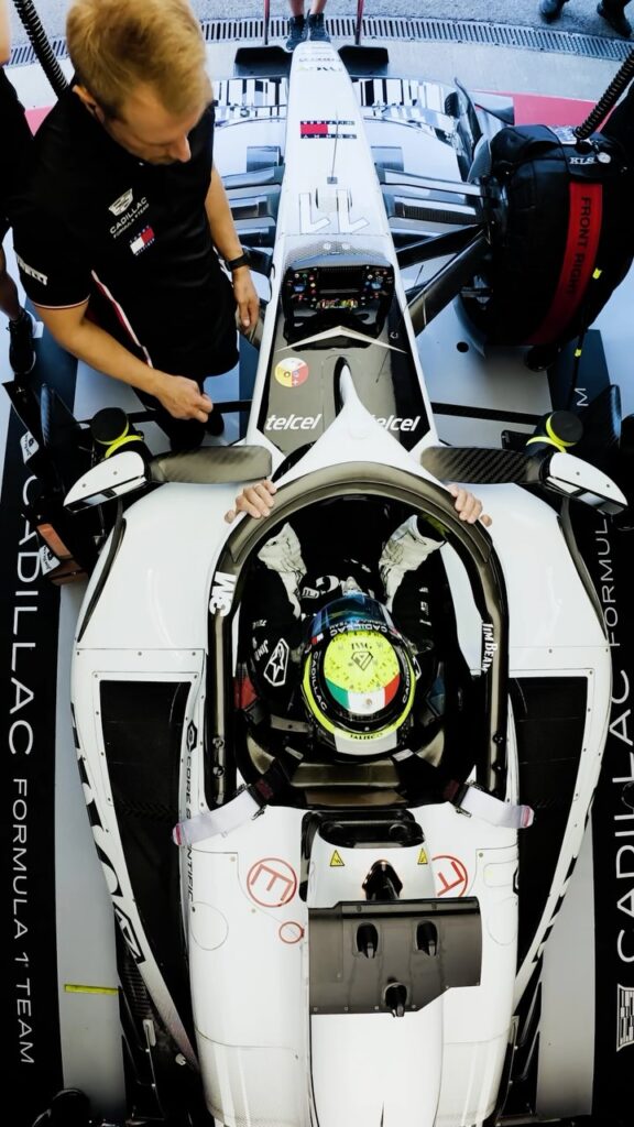 Video by Cadillac Formula 1 Team on July 18, 2026. May be an image of racing vehicles, race car, helmet and text.