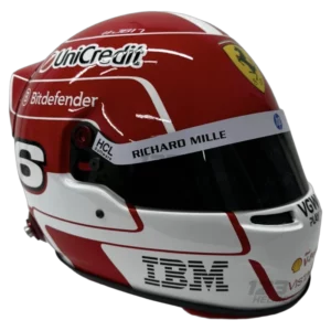 Charles Leclerc 2025 F1 replica helmet — three-quarter front view, collector display model
