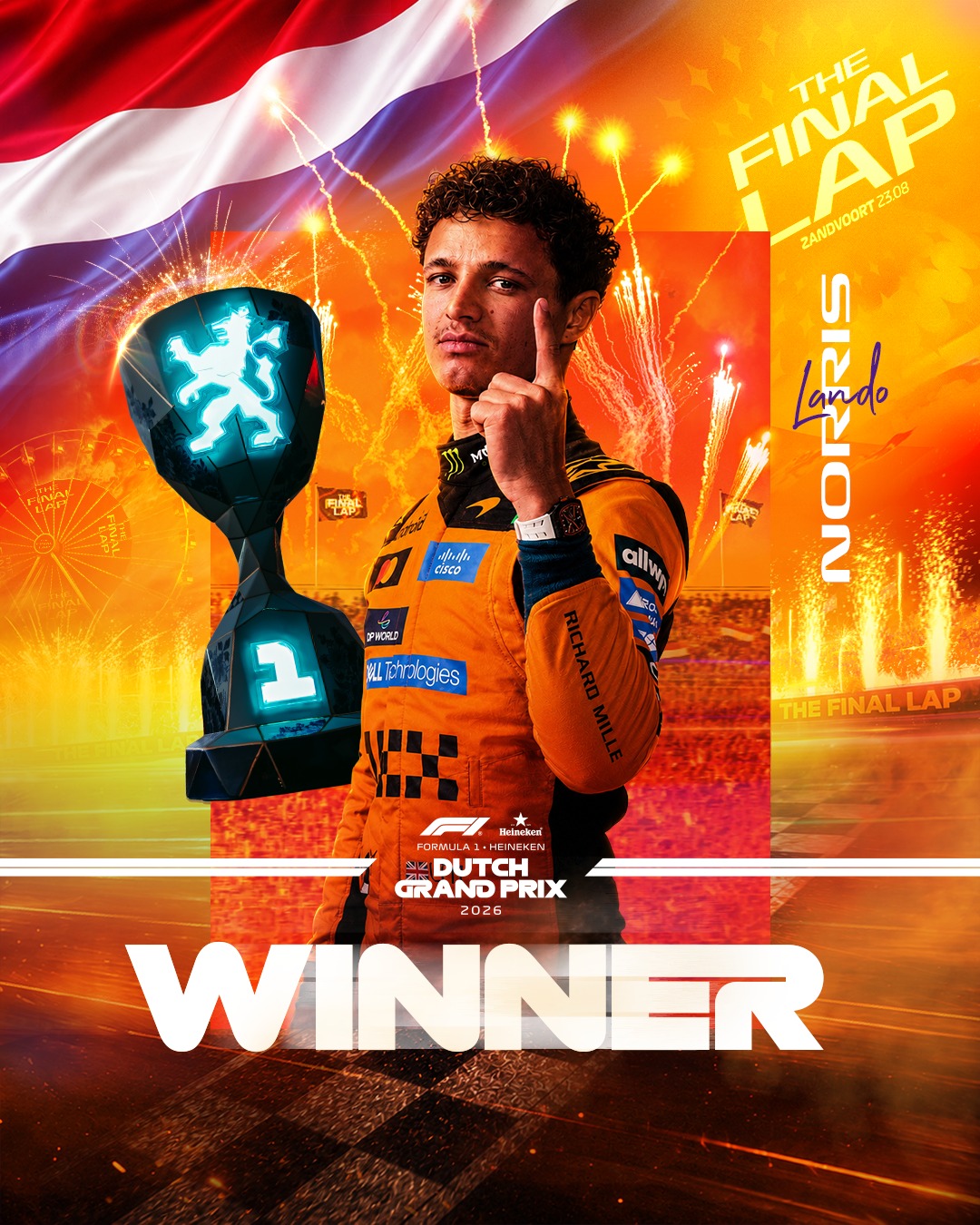 Photo by Formula 1 Heineken Dutch Grand Prix on August 23, 2026. May be an image of racing vehicles, race car, poster and text.