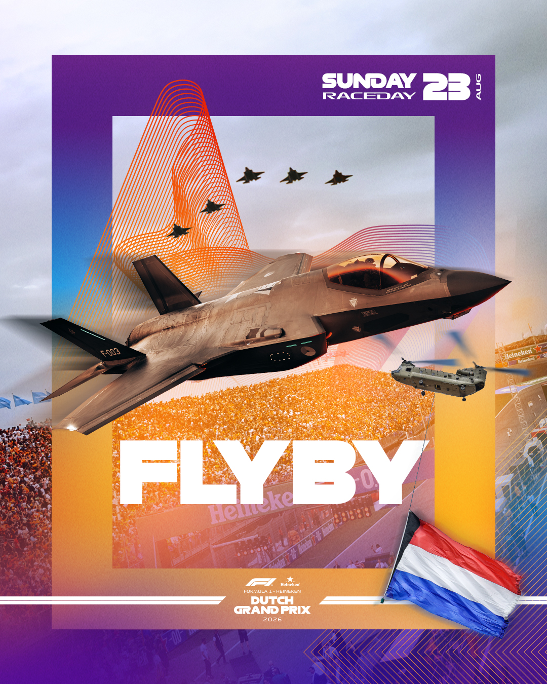 Photo by Formula 1 Heineken Dutch Grand Prix on August 19, 2026. May be an image of aircraft, poster, magazine and text.