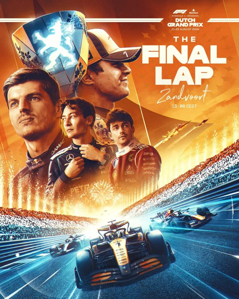 Photo by Formula 1 Heineken Dutch Grand Prix on August 23, 2026. May be an image of racing vehicles, poster and text.
