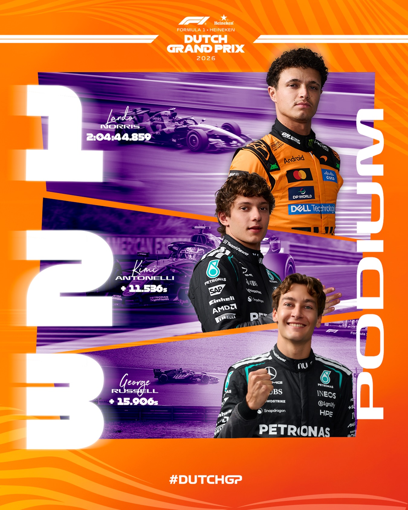 Photo by Formula 1 Heineken Dutch Grand Prix on August 23, 2026. May be an image of racing vehicles, poster, helmet and text.
