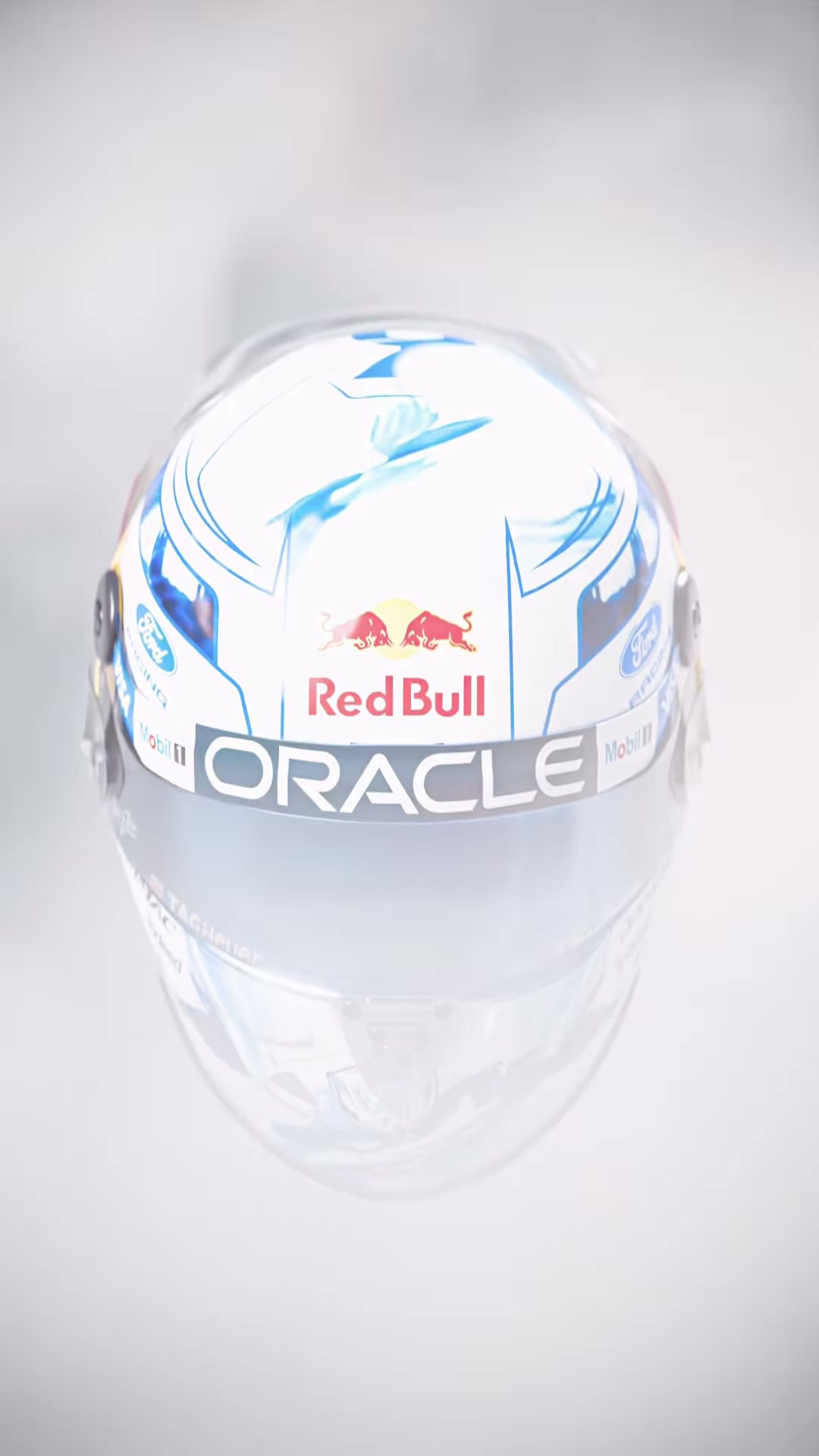 Top-down view of the helmet crown showing ORACLE and Red Bull branding