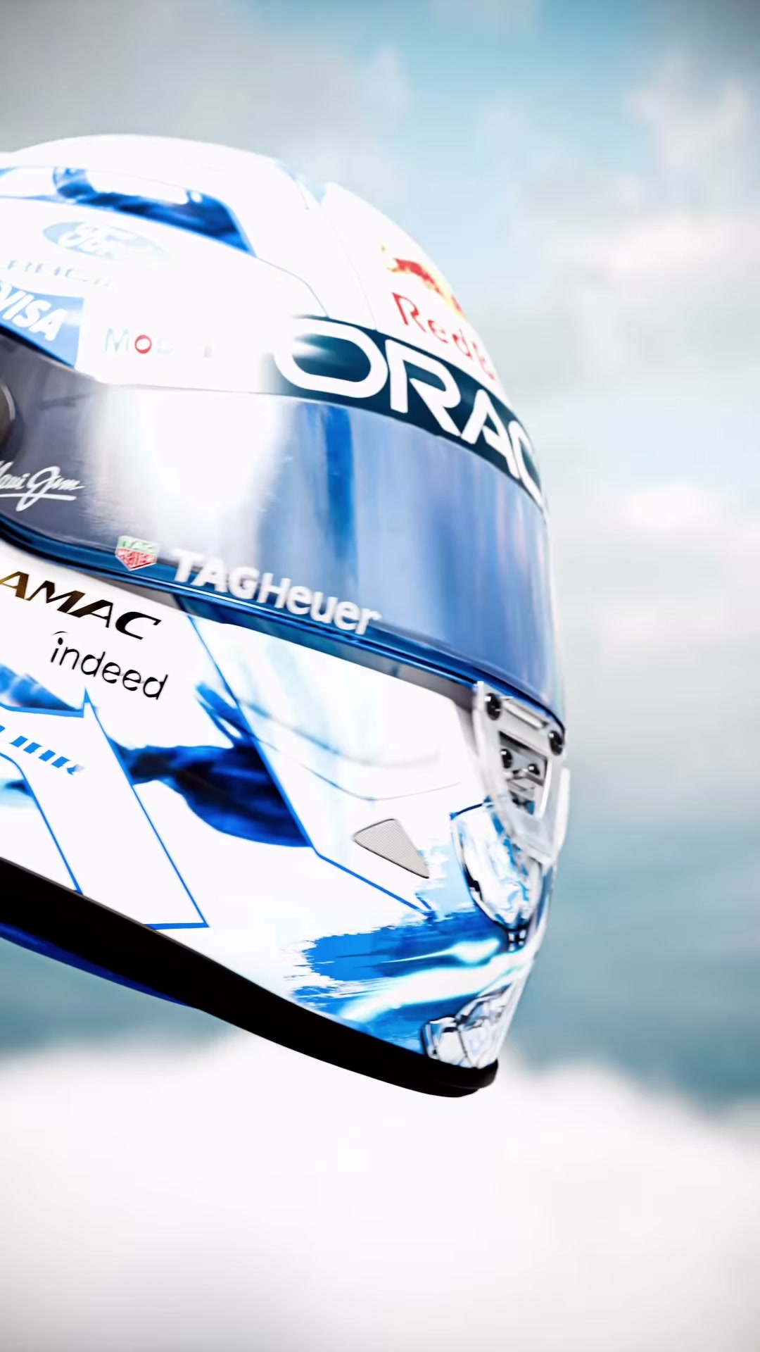 Side profile of Isack Hadjar's white-and-blue 2026 Dutch Grand Prix helmet
