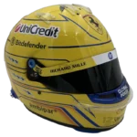 Lewis Hamilton 2025 Miami GP F1 replica helmet — three-quarter front view, collector display model