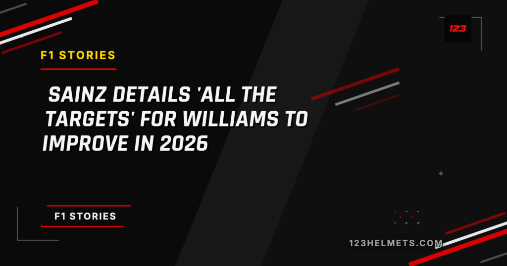 123Helmets editorial card — Sainz Details 'All the Targets' for Williams to Improve in 2026