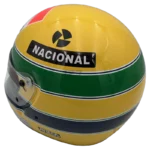 Ayrton Senna 1991 McLaren F1 replica helmet — rear three-quarter view, collector display model