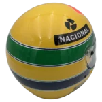 Ayrton Senna 1991 McLaren F1 replica helmet — rear three-quarter view, collector display model