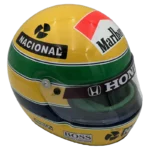 Ayrton Senna 1991 McLaren F1 replica helmet — front three-quarter view, collector display model