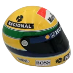 Ayrton Senna 1992 McLaren F1 replica helmet — three-quarter front view, collector display model