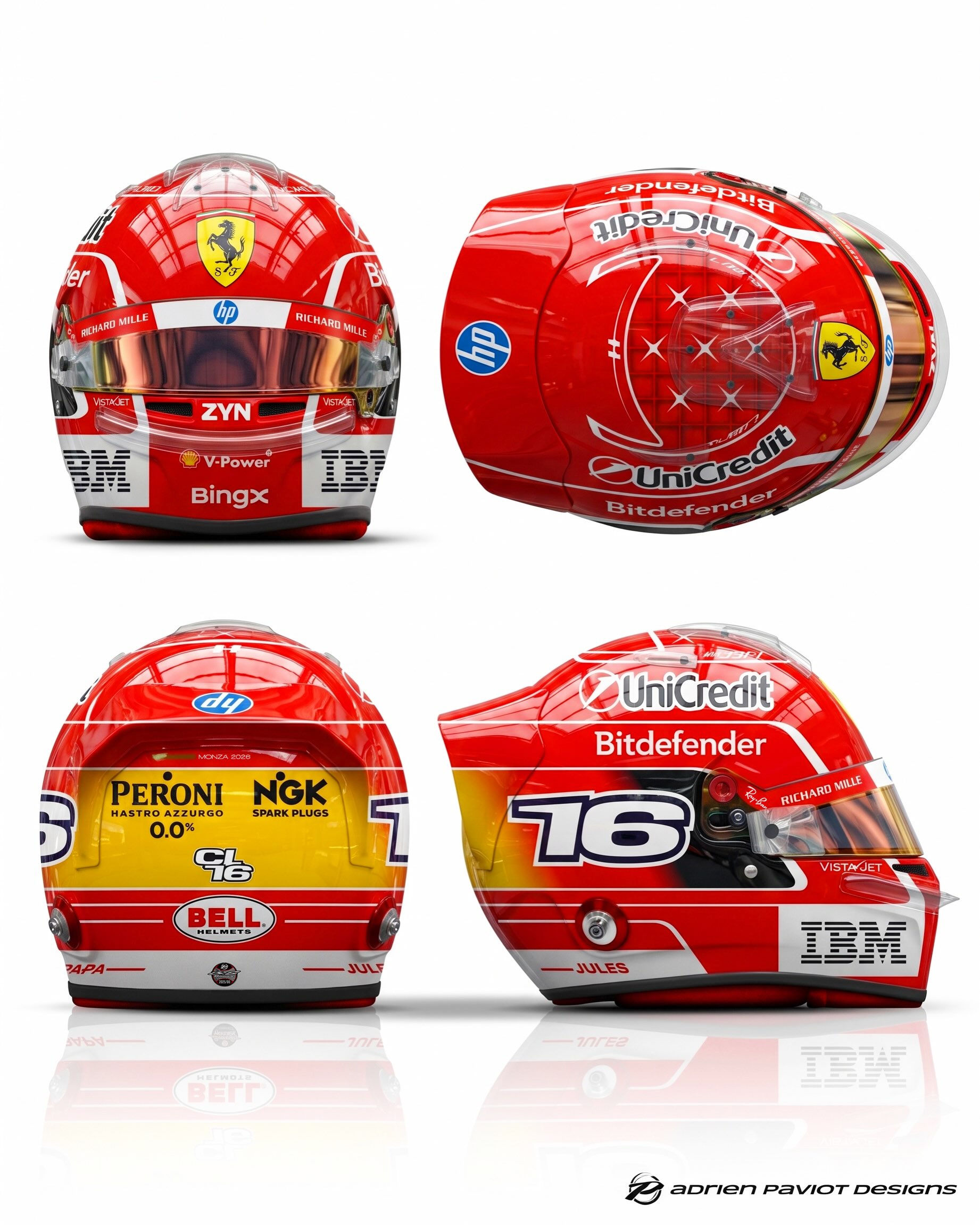 El casco Monza 2026 de Charles Leclerc: un tributo a Michael Schumacher completamente rojo con las siete estrellas