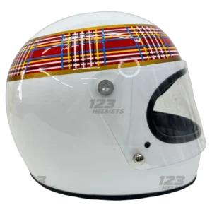 Jackie Stewart 1973 F1 replica helmet full size — side view, collector display model