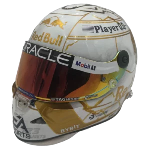 Max Verstappen 2024 4 titles F1 replica helmet — three-quarter front view, collector display model
