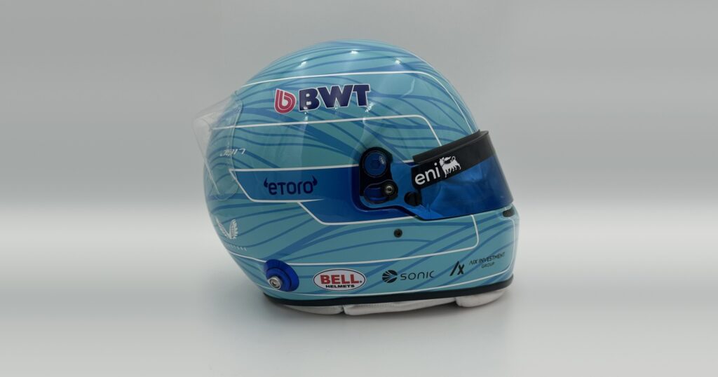 Pierre Gasly 2026 full-size 1:1 F1 replica helmet — custom finish — full side view, display and collector piece, studio photo