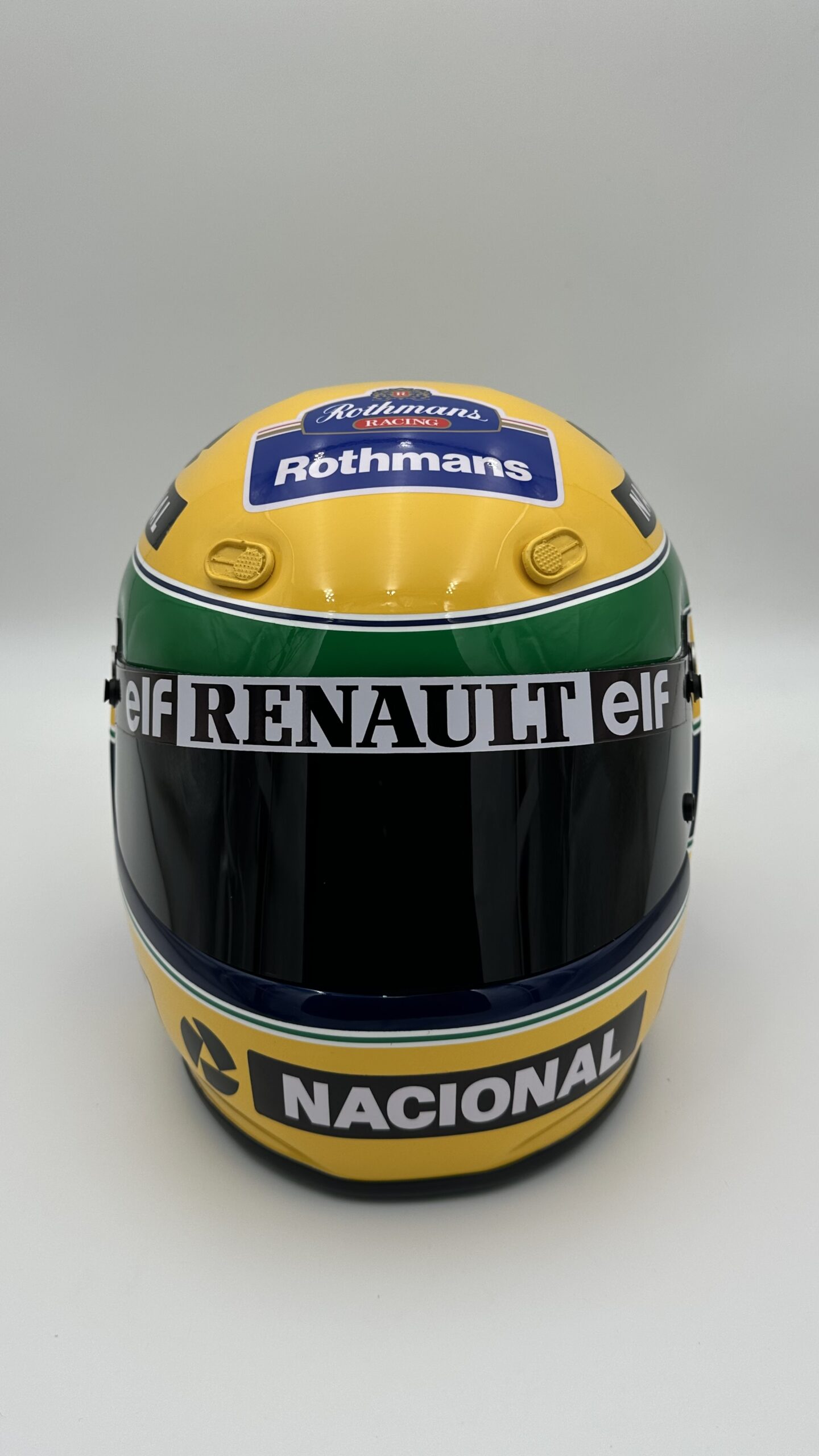 Ayrton Senna 1994 full-size 1:1 F1 replica helmet, display and collector piece, studio photo on white background