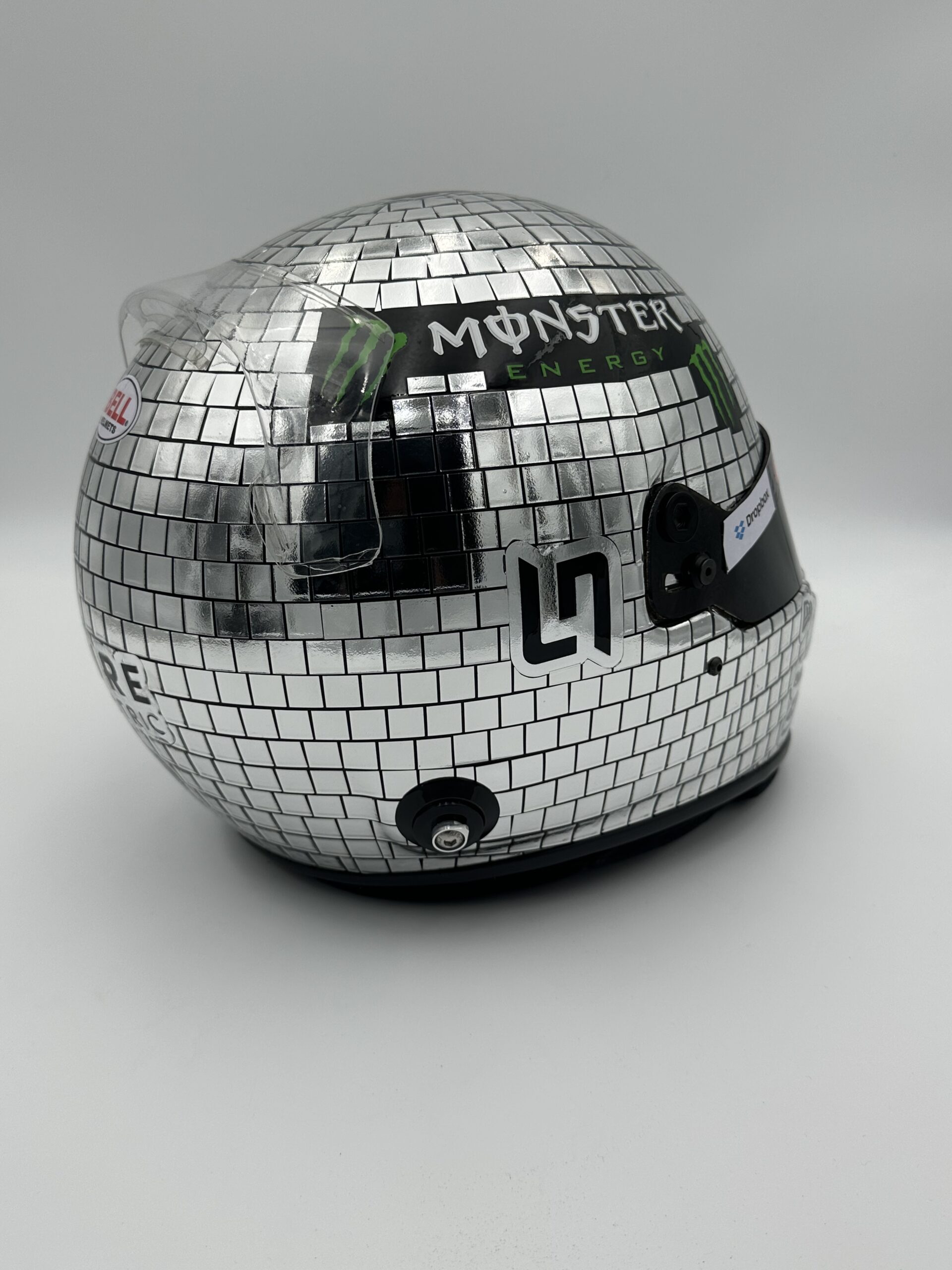 Lando Norris 2025 Miami GP Disco full-size 1:1 F1 replica helmet, display and collector piece, studio photo on white background