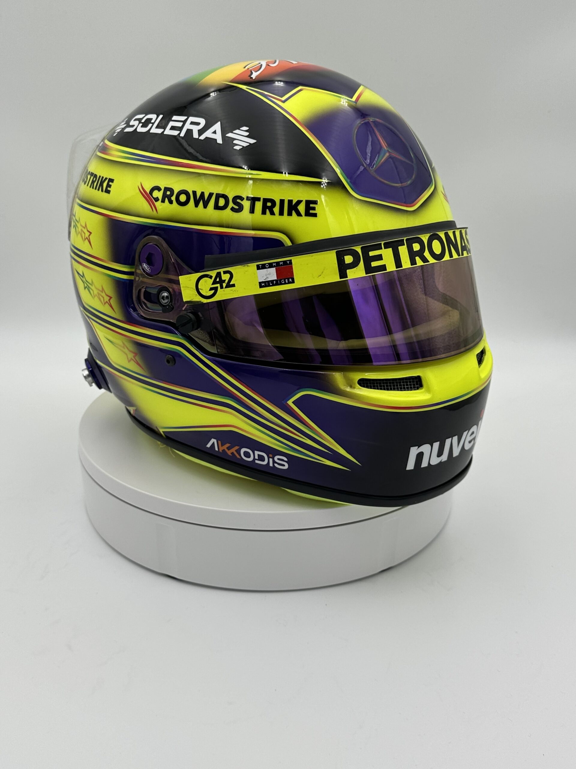 Lewis Hamilton 2024 Spain GP full-size 1:1 F1 replica helmet, display and collector piece, studio photo on white background