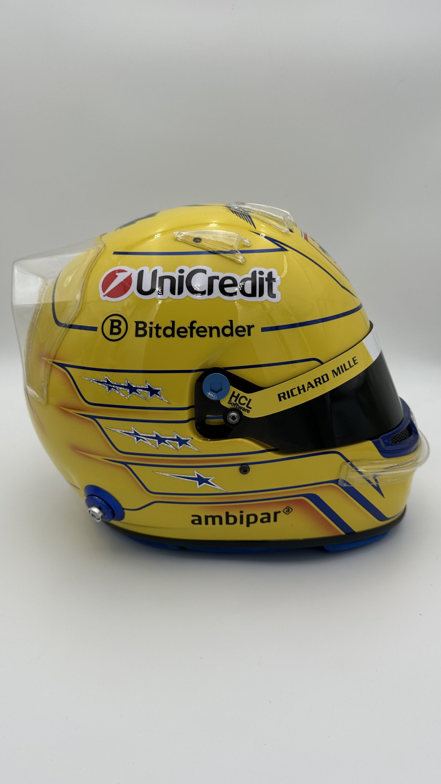 Lewis Hamilton 2025 GP Miami full-size 1:1 F1 replica helmet, display and collector piece, studio photo on white background