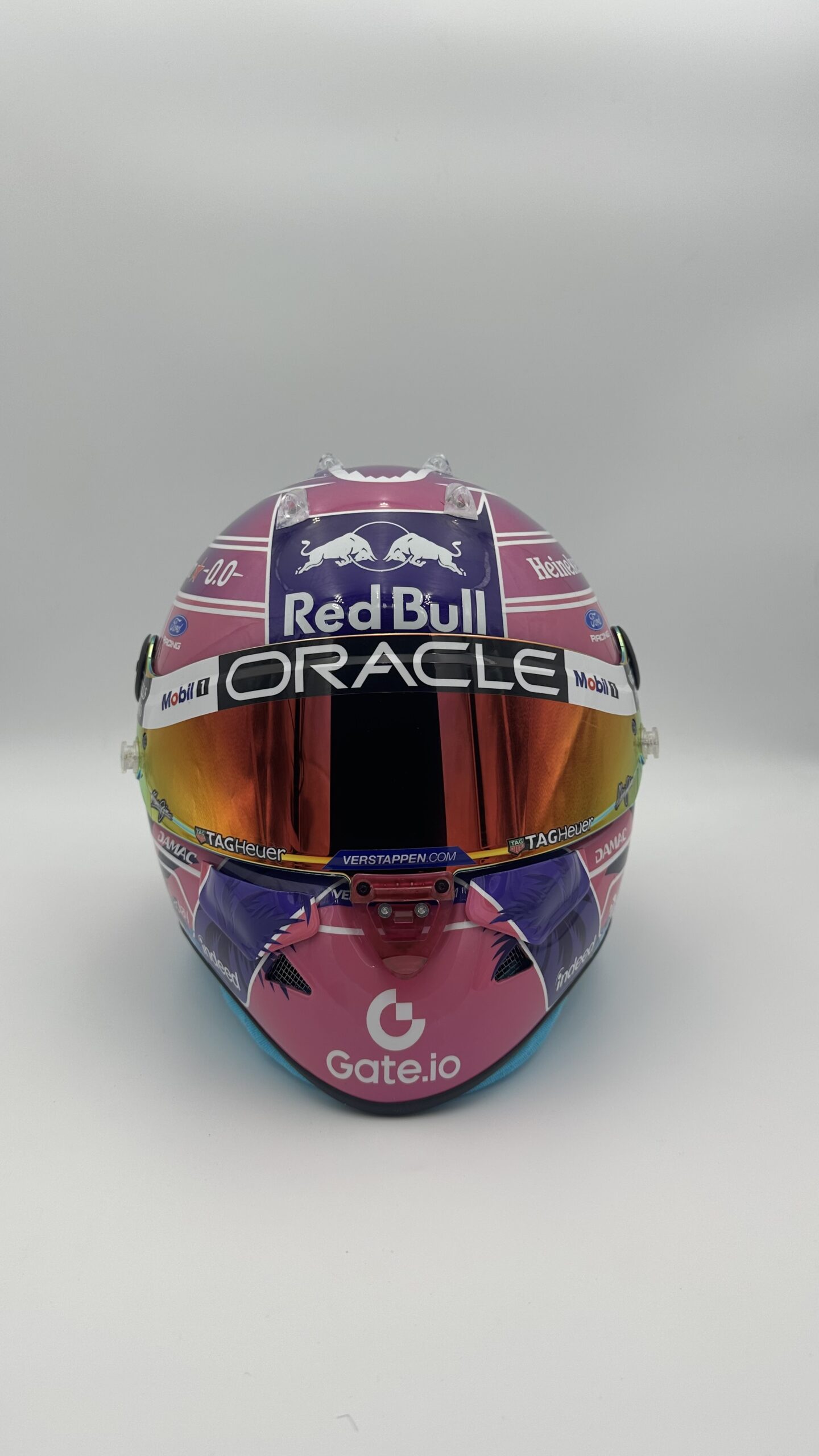 Max Verstappen 2026 Miami GP full-size 1:1 F1 replica helmet, display and collector piece, studio photo on white background