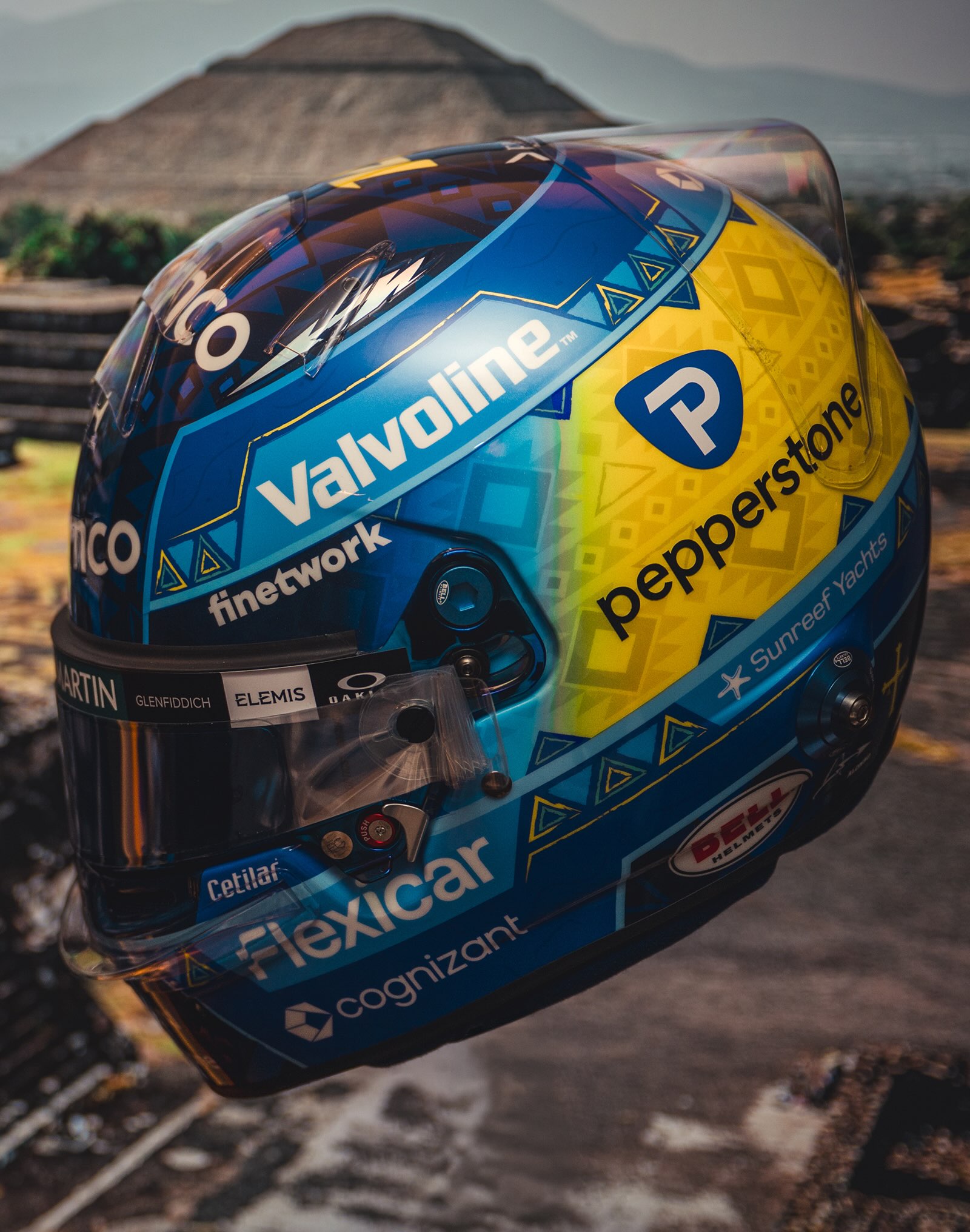 Fernando Alonso's special Pepperstone helmet for the 2026 Mexico City Grand Prix