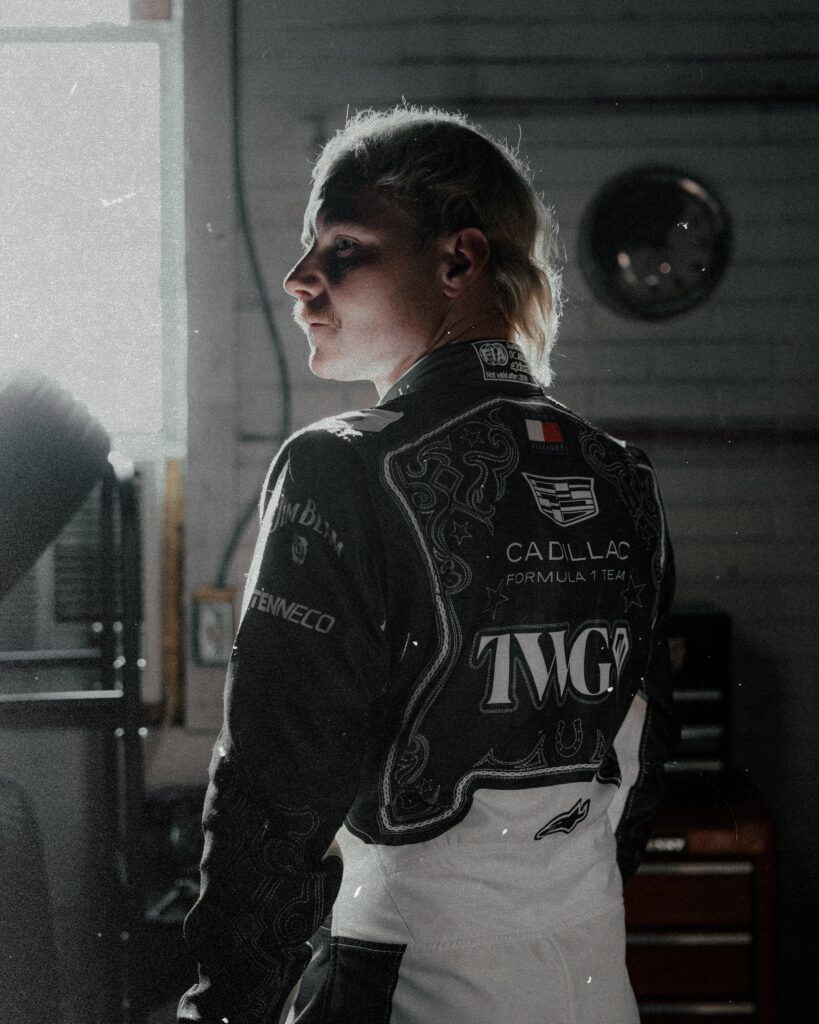 Valtteri Bottas in Cadillac's western-stitched Austin race suit