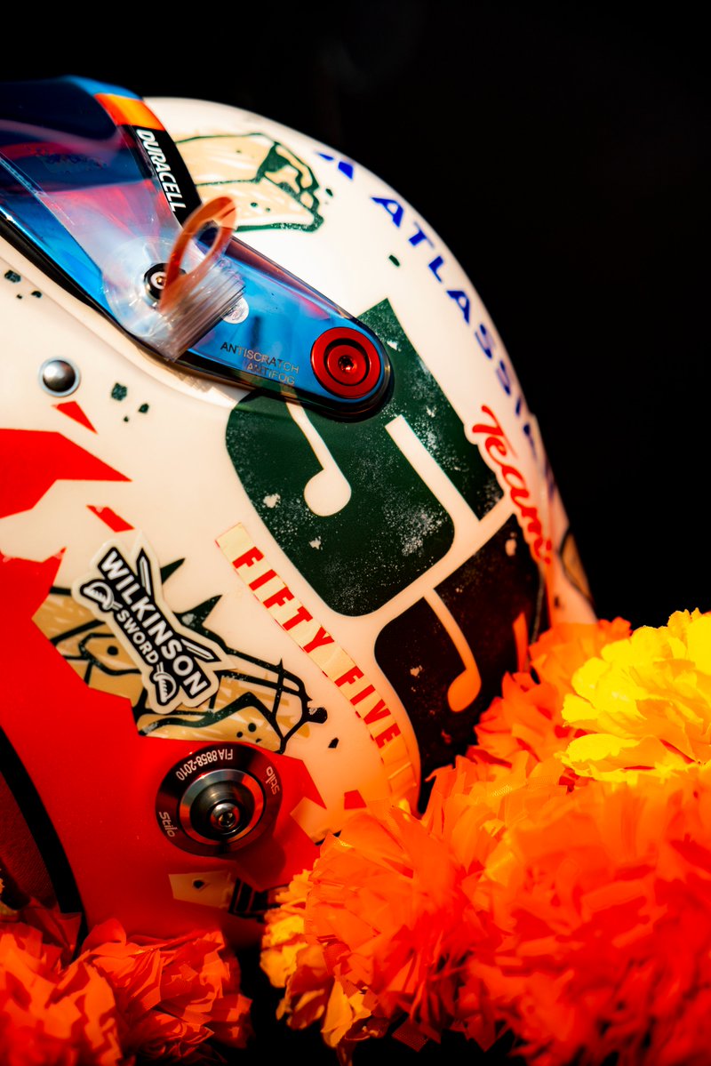Side of Carlos Sainz's 2026 Mexico City GP helmet, with the large green 55, Team in red script and FIFTY FIVE