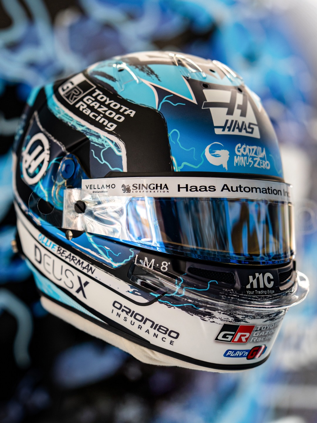Oliver Bearman's Godzilla helmet for the United States Grand Prix in Austin The front of the helmet with Godzilla Minus Zero logo — photo 3