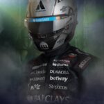 Alex Albon's one-off Marvel helmet for the 2026 US GP: brushed metallic silver, Atlassian, Barclays visor strip, Claude and Kraken on the chin