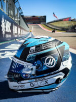 Oliver Bearman's Austin 2026 helmet trackside at the Circuit of the Americas, right side