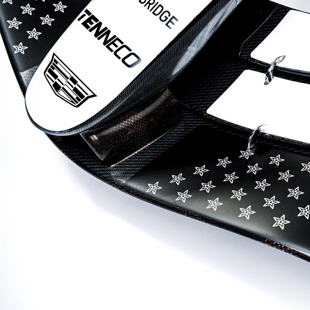 Rows of white stars on the black front wing of Cadillac's Austin livery
