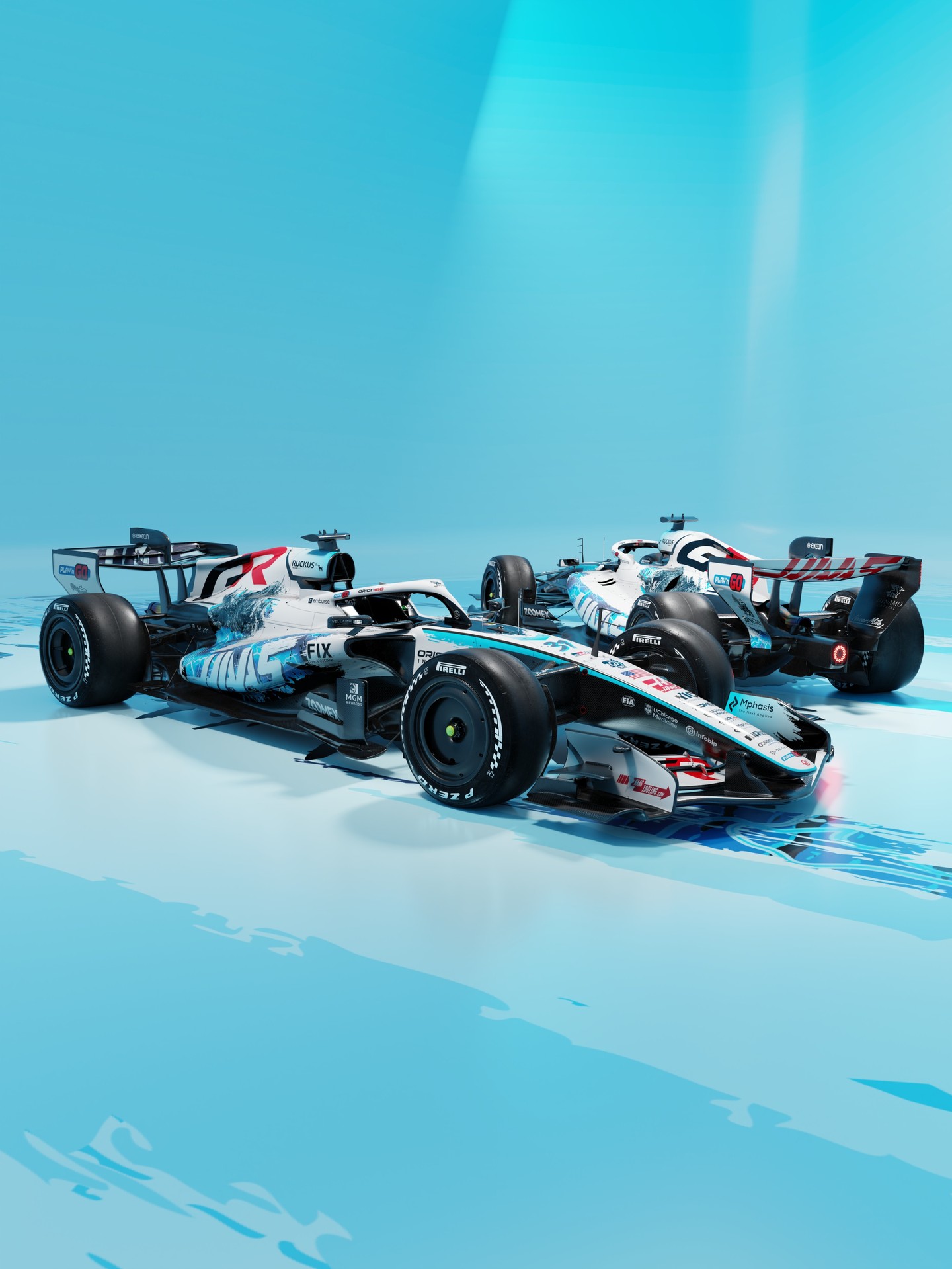 Haas Godzilla Minus Zero special livery for the 2026 United States Grand Prix, front three-quarter view