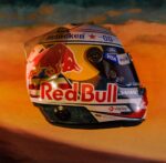 Other profile of Max Verstappen's 2026 US GP Austin helmet: Red Bull logo, Heineken 0.0, Ford Racing, Visa, Mobil 1, DAMAC and viaplay