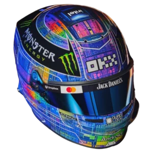 Oscar Piastri 2026 US GP Austin F1 replica helmet, three-quarter front view (reveal photo by Intel, original visor)