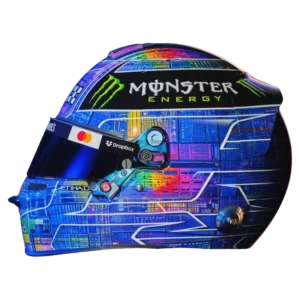 Oscar Piastri 2026 US GP Austin F1 replica helmet, side view (reveal photo by Intel, original visor)